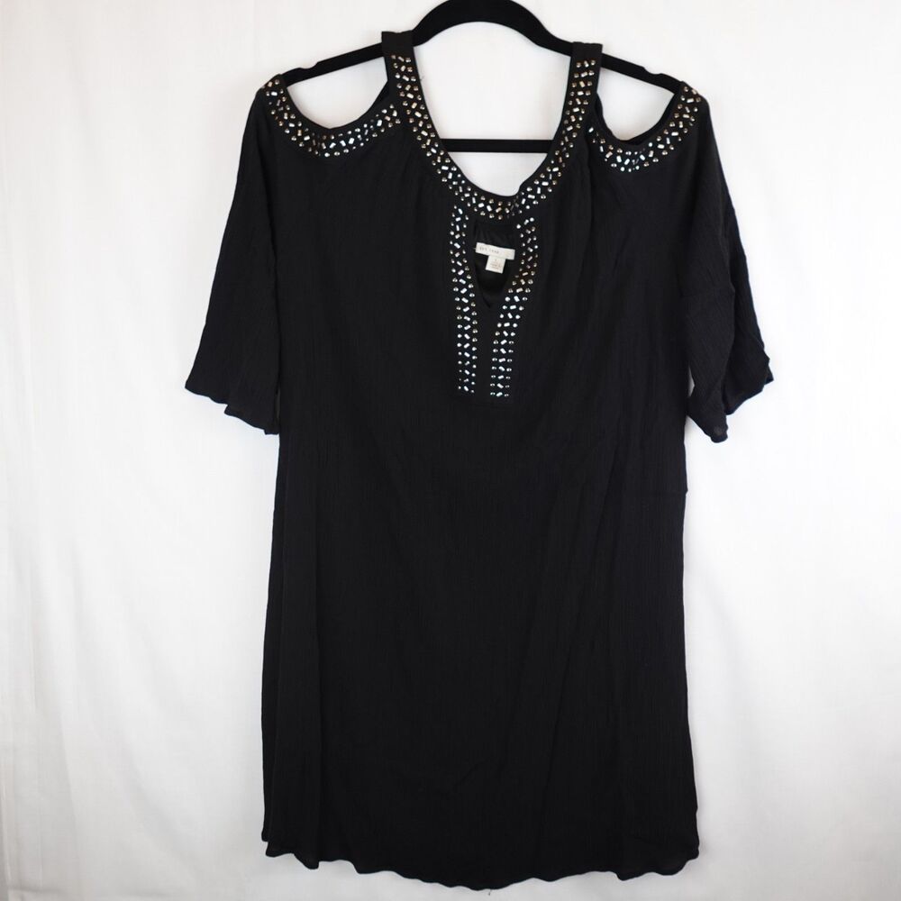 Cato EST. 1946 Blouse Women's Large Black Cold Shoulder Studded Keyhole Top